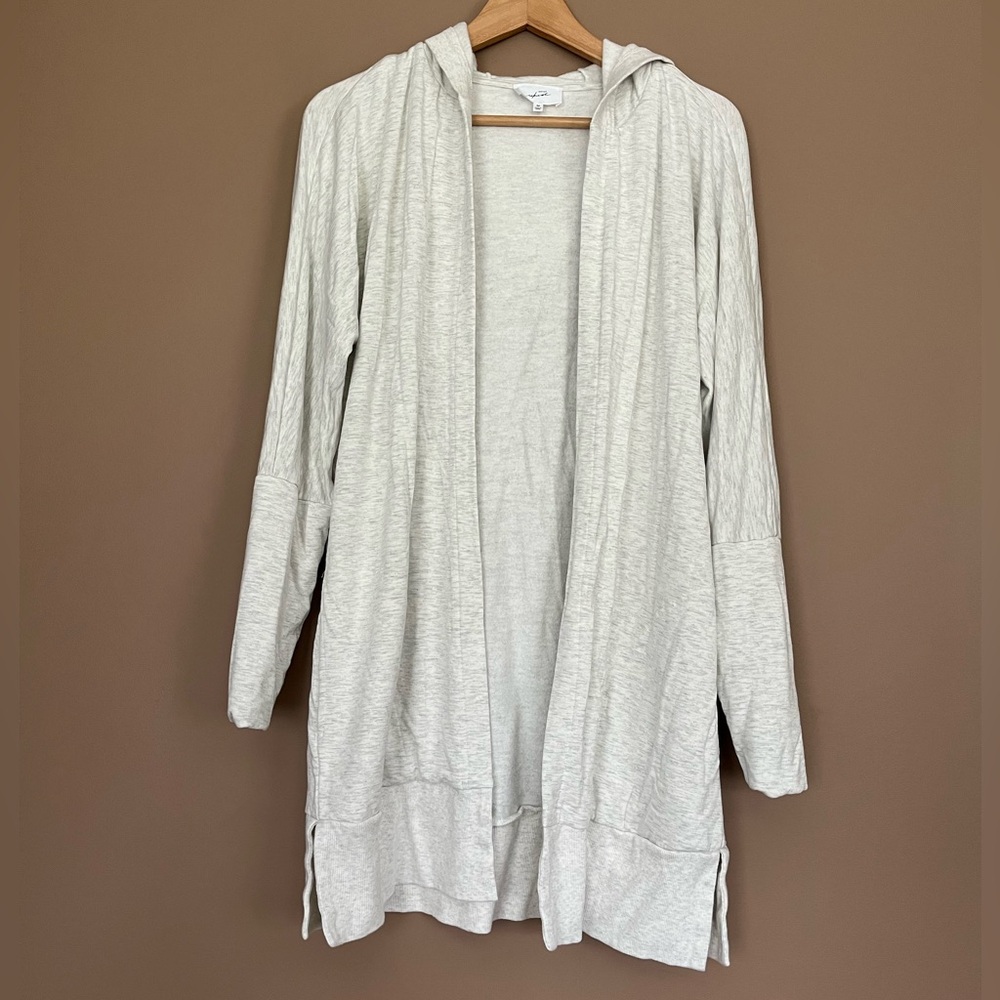 {Soma Weekend} Hooded Duster Cardigan Open Front in Heathered Grey - Medium